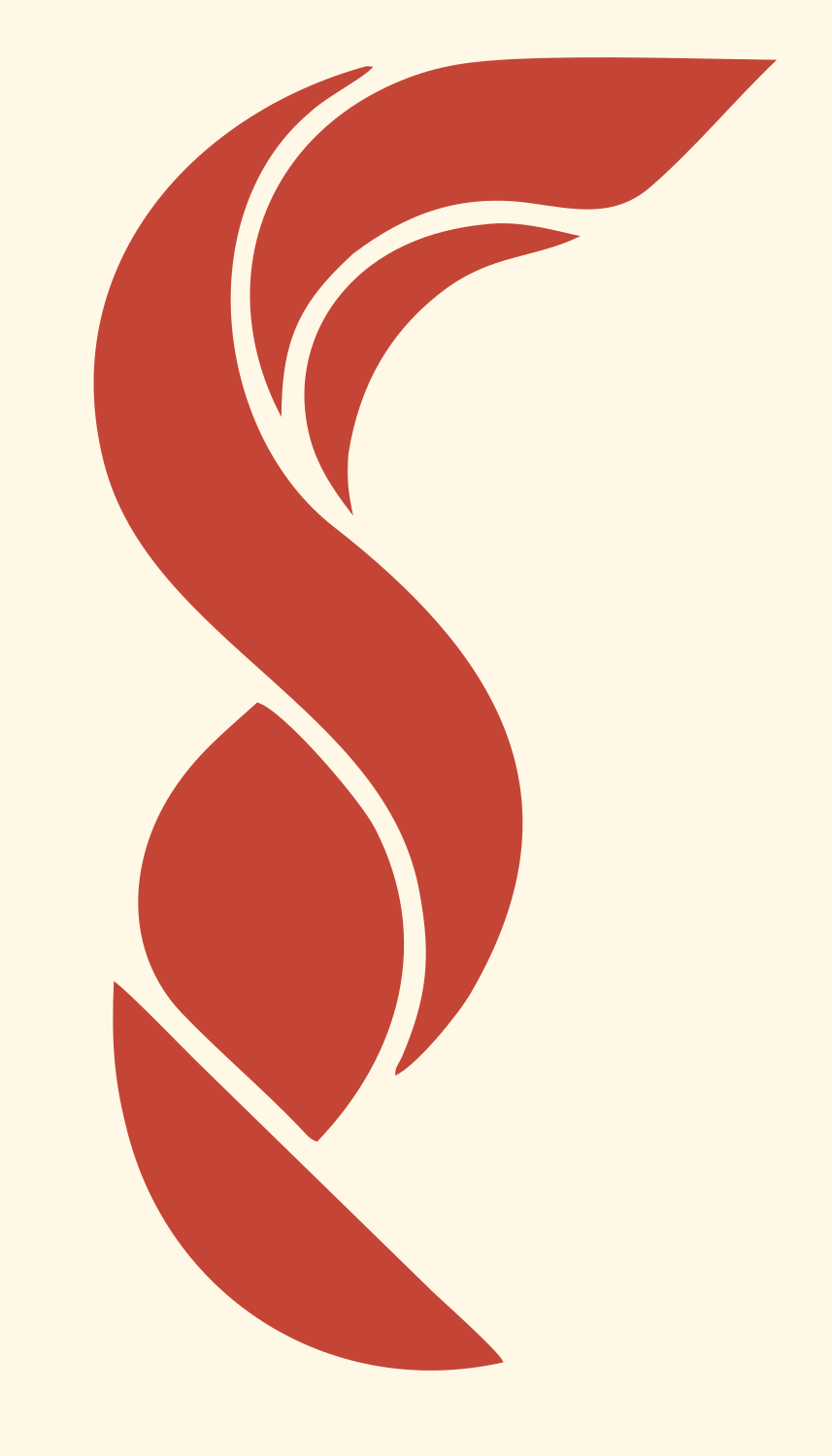 Layered Overlap Swirling Fox Tail Mark #fff8e7/#c44536