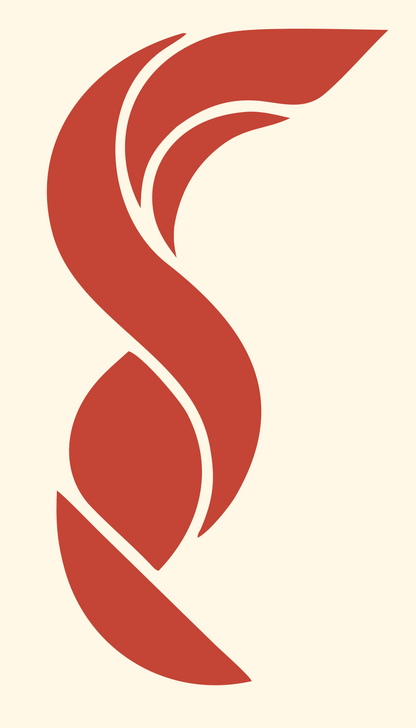 Layered Overlap Swirling Fox Tail Mark #fff8e7/#c44536