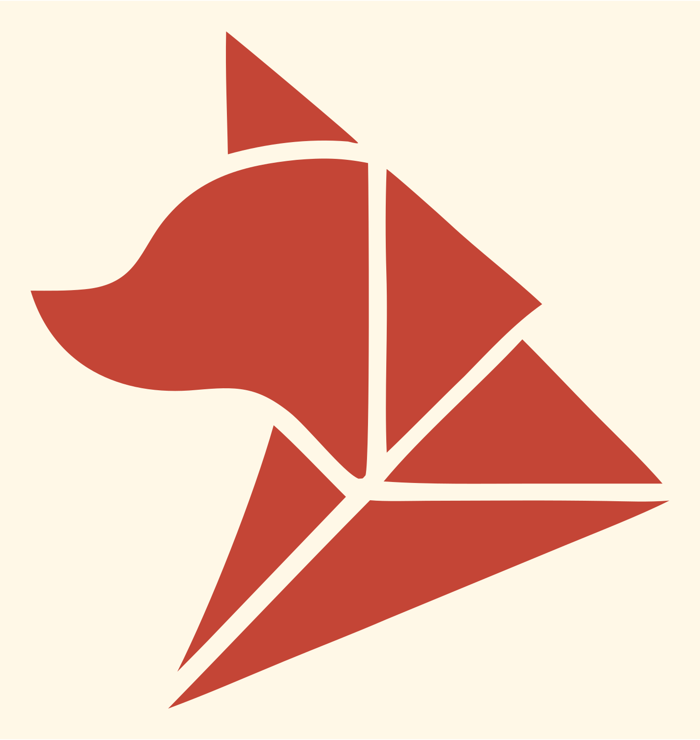 Tangram-Style Angular Fox Profile Mark #fff8e7/#c44536