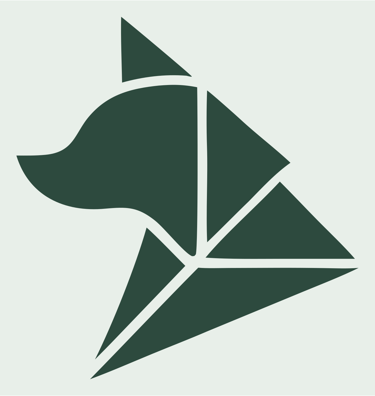 Tangram-Style Angular Fox Profile Mark #e8efe9/#2d4a3e
