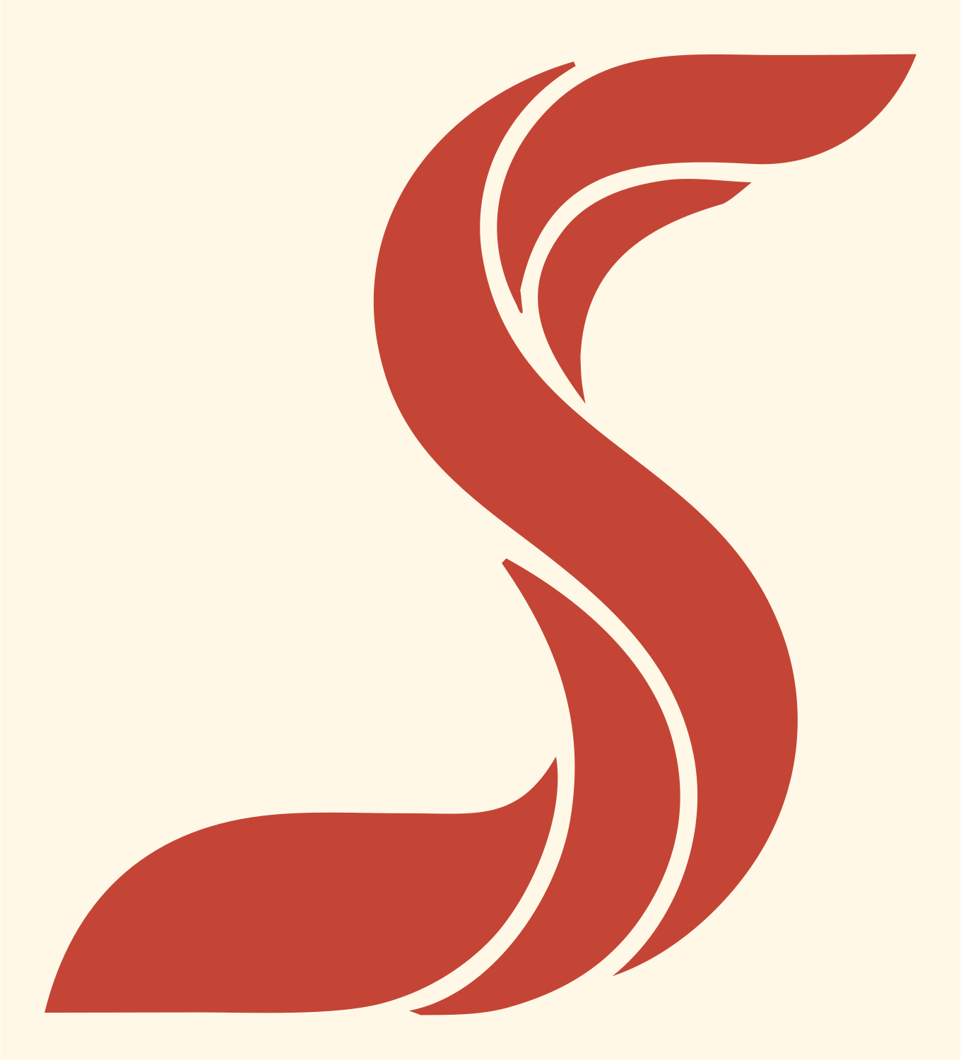 Fluid Layered Fox Tail Swirl Mark #fff8e7/#c44536