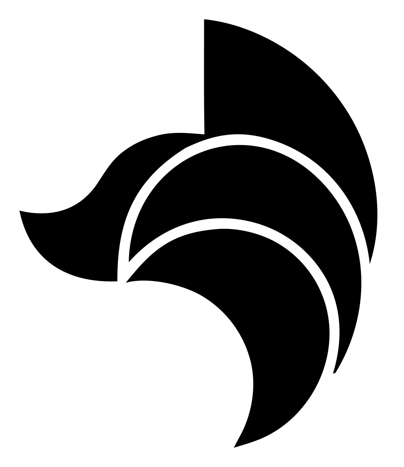 Layered Overlap Swooping Fox Ear Badge #ffffff/#000000