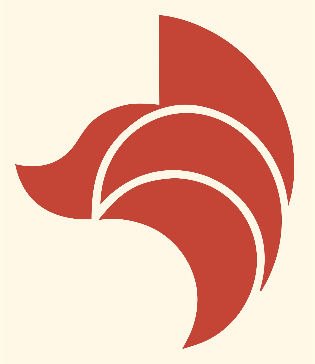 Layered Overlap Swooping Fox Ear Badge #fff8e7/#c44536