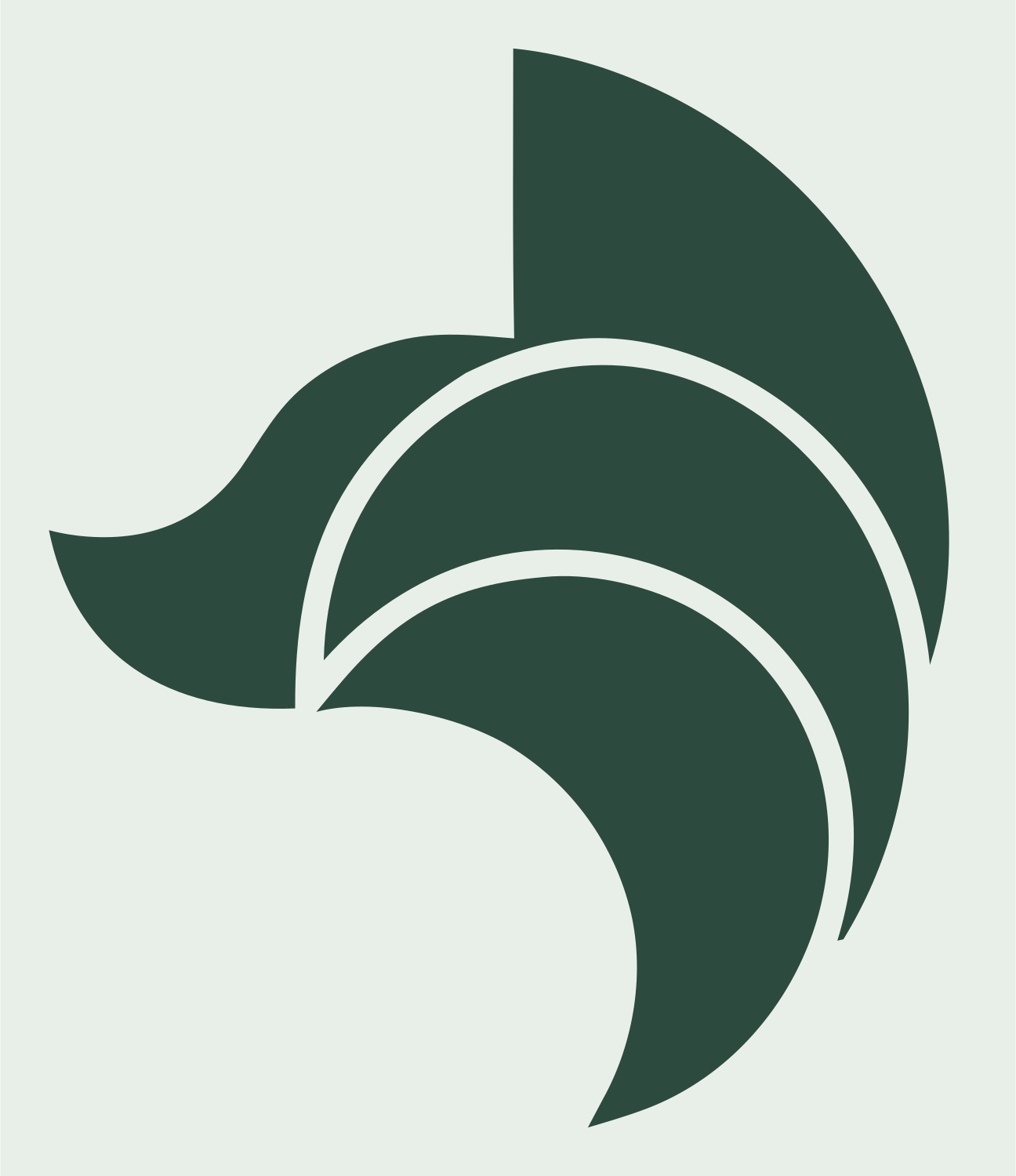 Layered Overlap Swooping Fox Ear Badge #e8efe9/#2d4a3e