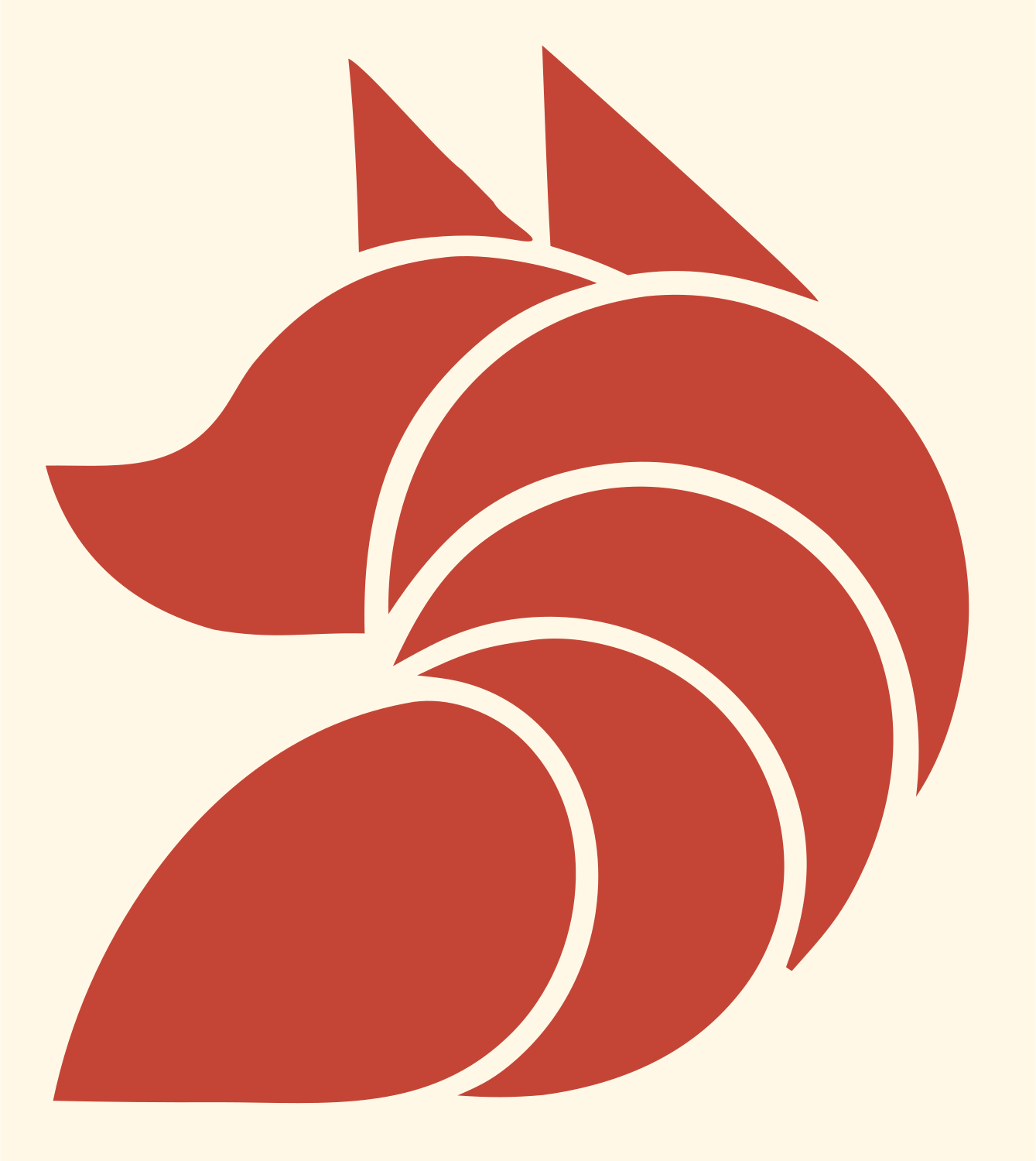 Layered Overlap Swooping Fox Profile Badge #fff8e7/#c44536