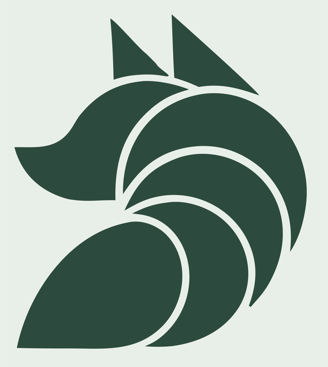 Layered Overlap Swooping Fox Profile Badge #e8efe9/#2d4a3e