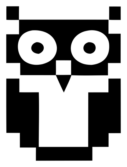Chunky Pixel Art Owl Mascot Badge #ffffff/#000000