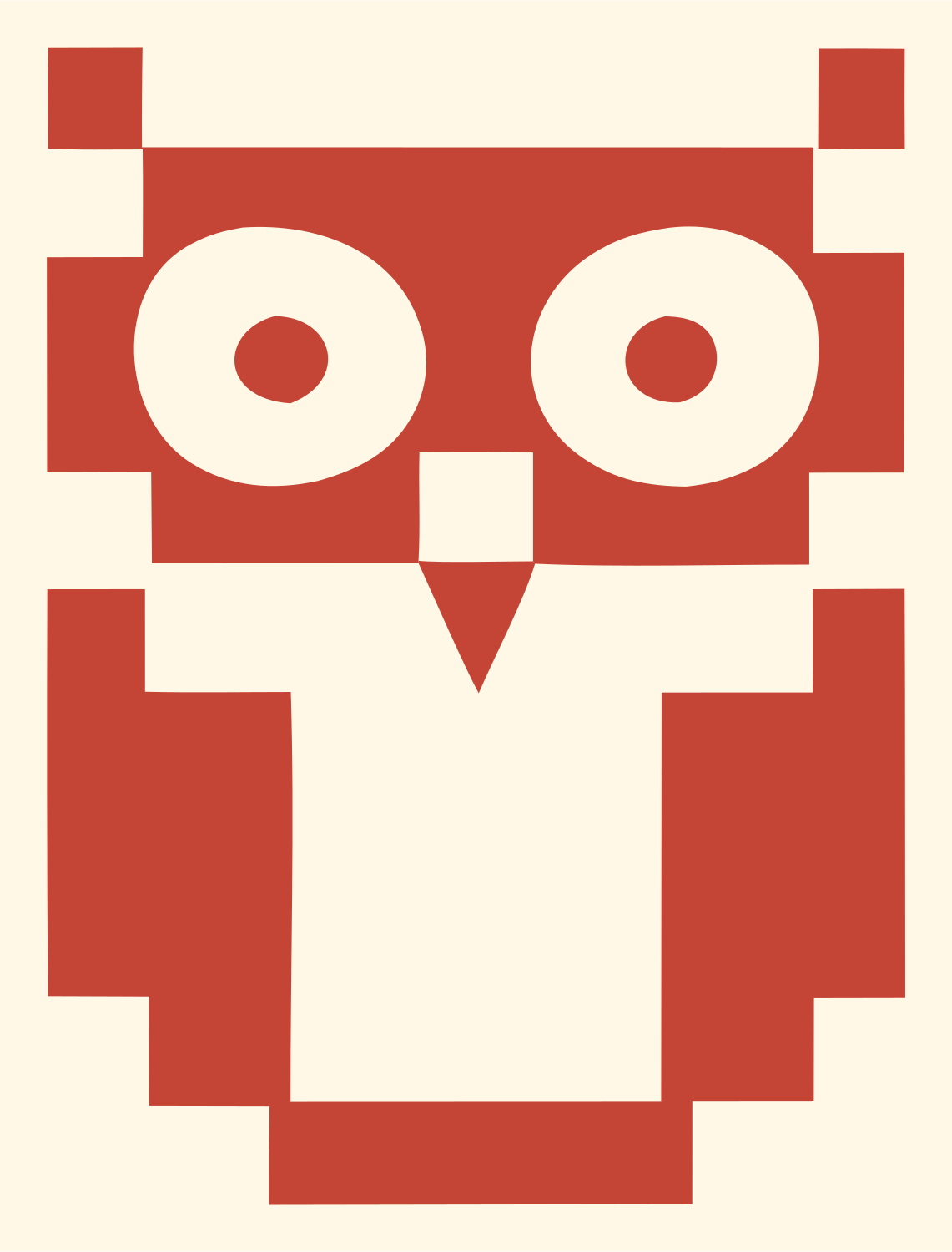 Chunky Pixel Art Owl Mascot Badge #fff8e7/#c44536
