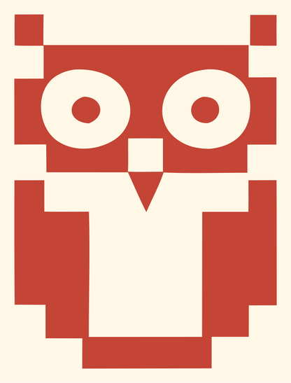 Chunky Pixel Art Owl Mascot Badge #fff8e7/#c44536