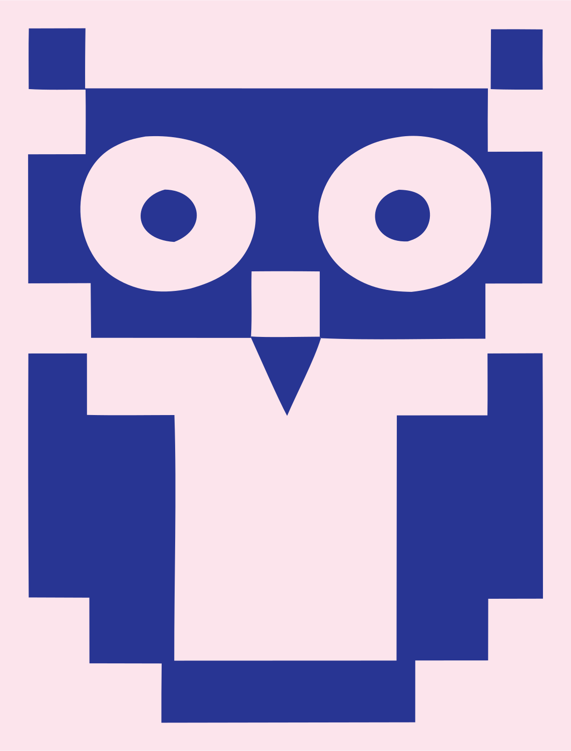 Chunky Pixel Art Owl Mascot Badge #fce4ec/#283593