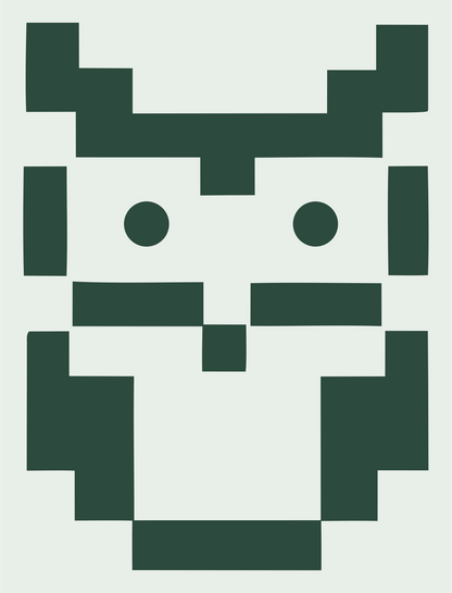 8-Bit Blocky Horned Owl Emblem #e8efe9/#2d4a3e