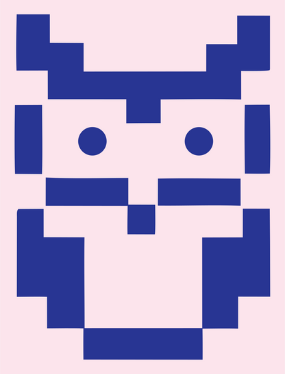 8-Bit Blocky Horned Owl Emblem #fce4ec/#283593