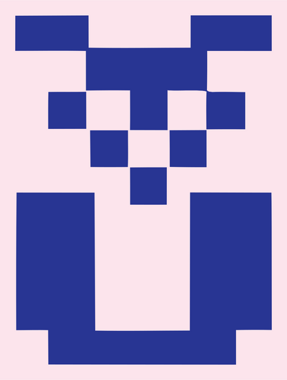 Pixel Grid Sitting Owl Crest #fce4ec/#283593