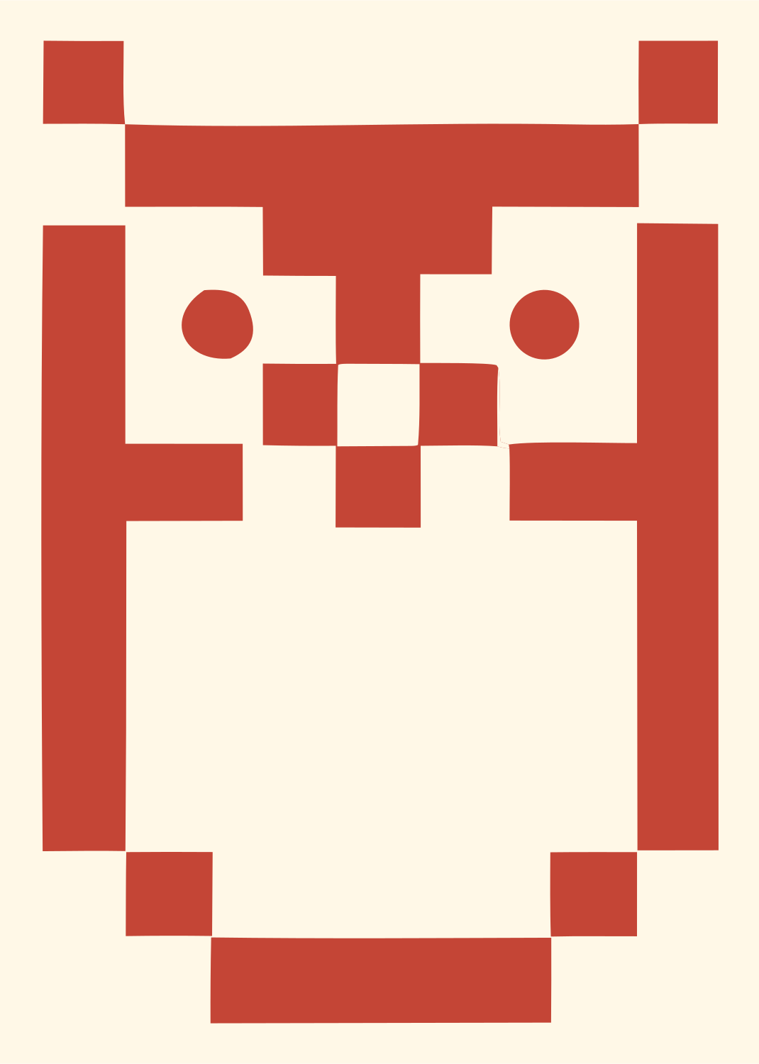 Chunky Pixel Bitmapped Owl Emblem #fff8e7/#c44536
