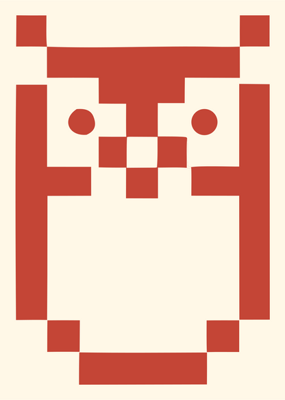Chunky Pixel Bitmapped Owl Emblem #fff8e7/#c44536