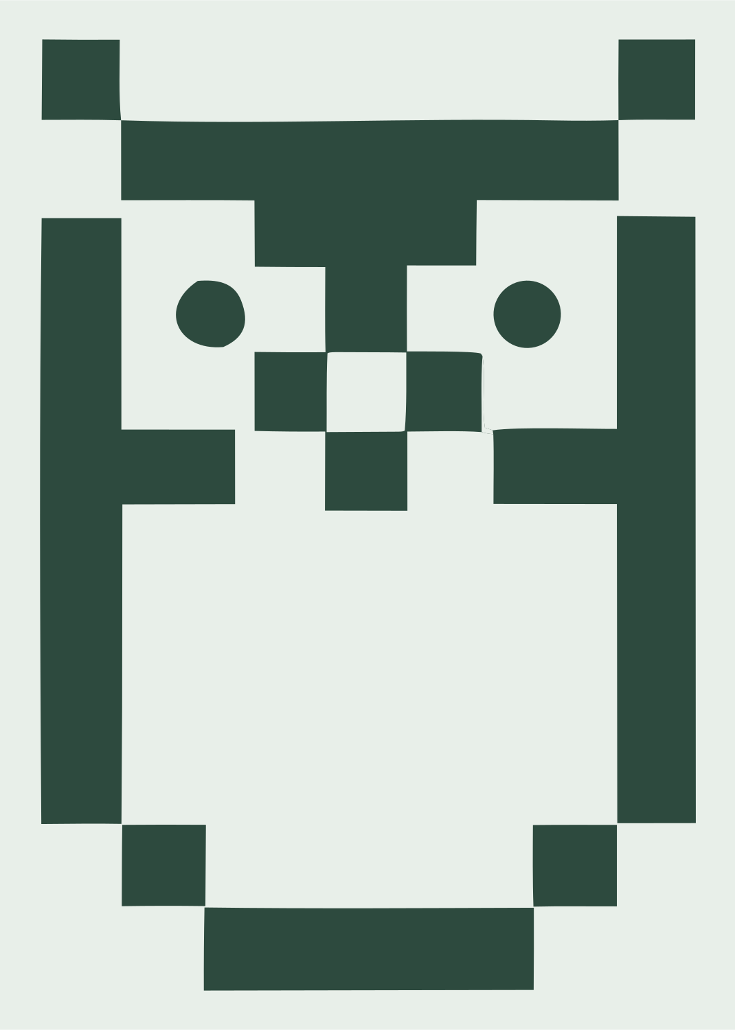 Chunky Pixel Bitmapped Owl Emblem #e8efe9/#2d4a3e