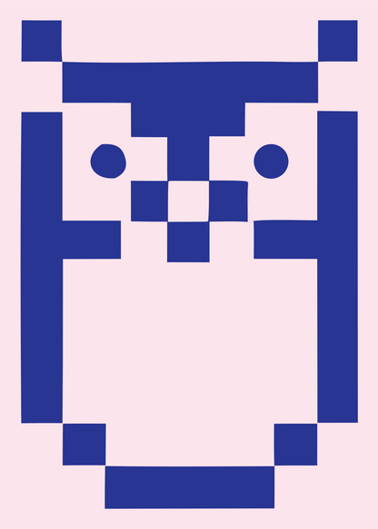 Chunky Pixel Bitmapped Owl Emblem #fce4ec/#283593