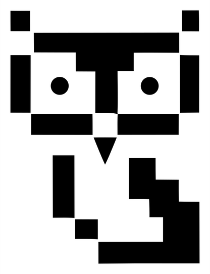Blocky Pixel Front-Facing Owl Mark #ffffff/#000000