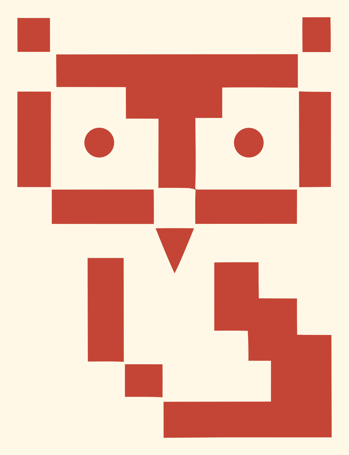 Blocky Pixel Front-Facing Owl Mark #fff8e7/#c44536