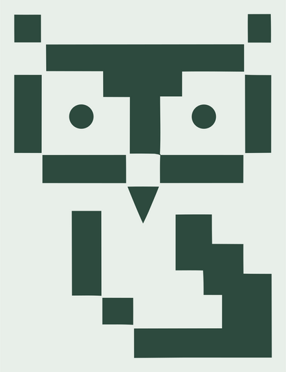 Blocky Pixel Front-Facing Owl Mark #e8efe9/#2d4a3e