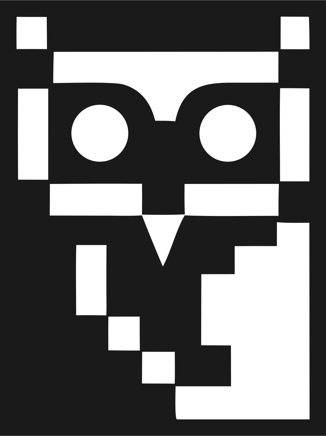 Square Block Stacked Owl Portrait Crest #1a1a1a/#ffffff
