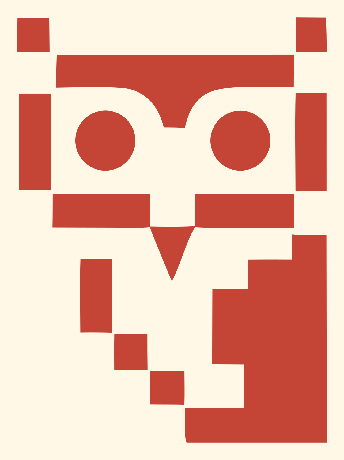 Square Block Stacked Owl Portrait Crest #fff8e7/#c44536