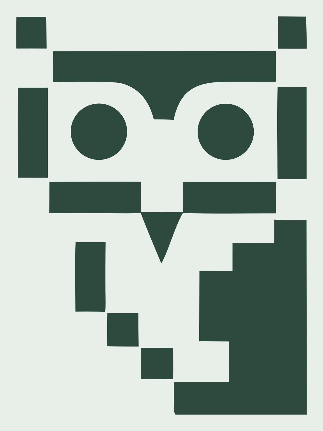 Square Block Stacked Owl Portrait Crest #e8efe9/#2d4a3e