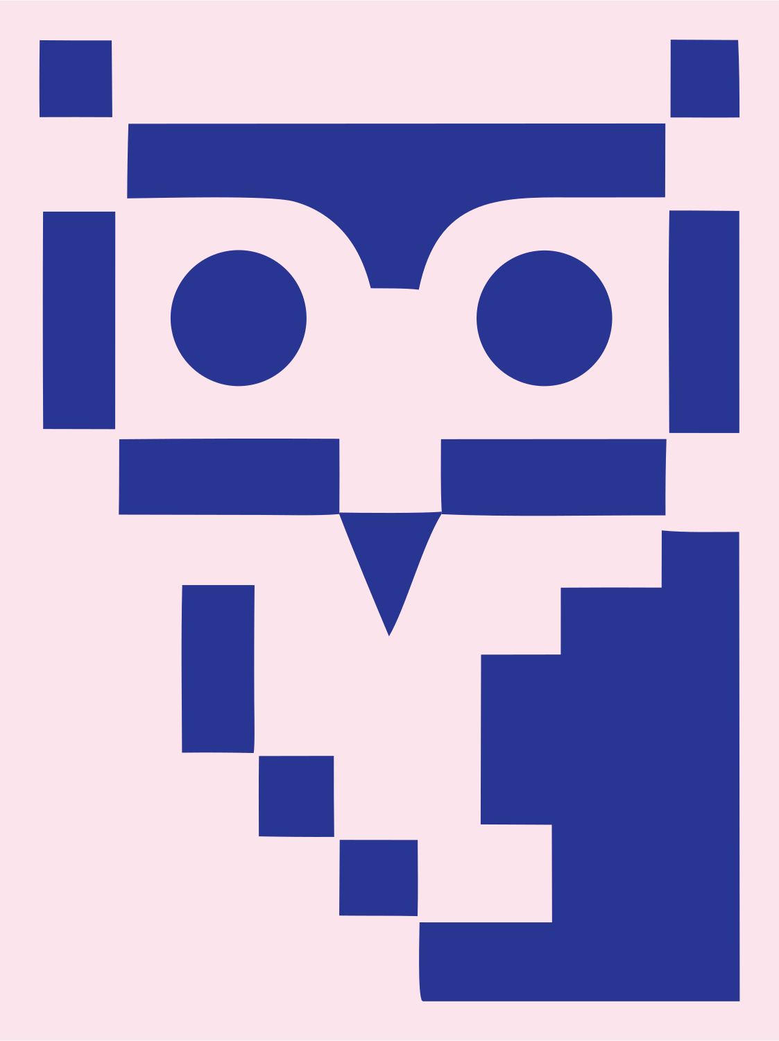 Square Block Stacked Owl Portrait Crest #fce4ec/#283593