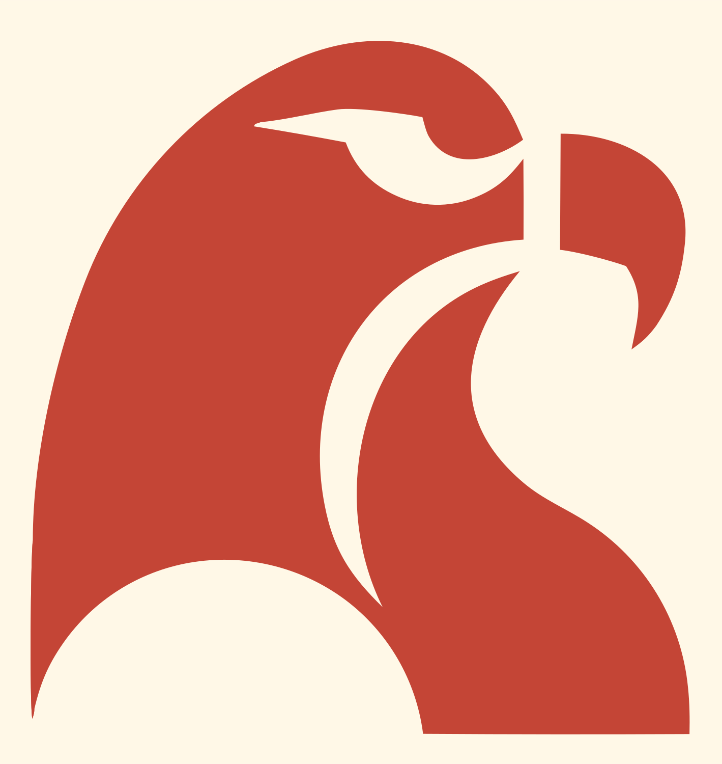 Swiss Style Hooked Beak Raptor Profile Mark #fff8e7/#c44536