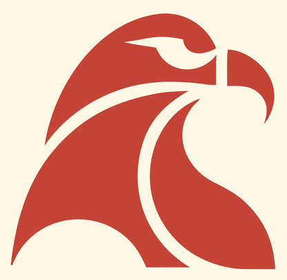 Swiss Style Hooked Beak Raptor Head Mark #fff8e7/#c44536