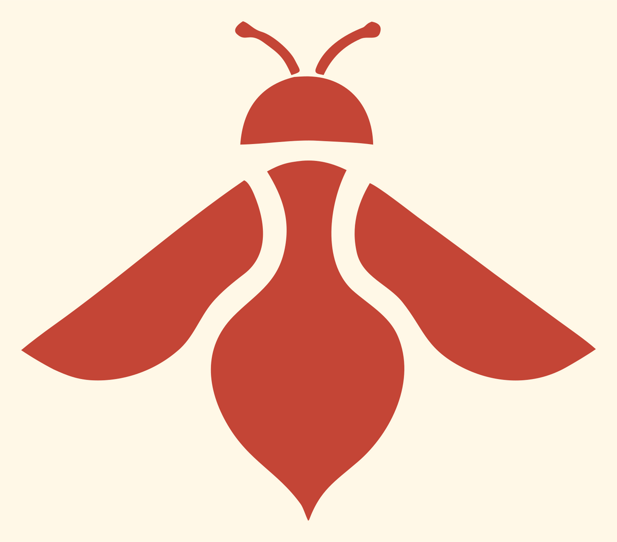 Solid Pictogram Flying Bee Overhead Crest #fff8e7/#c44536