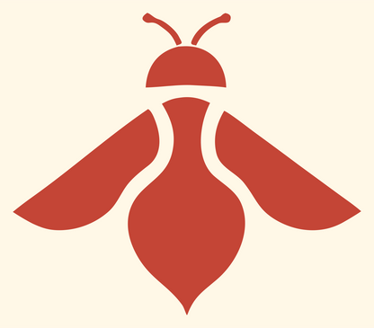 Solid Pictogram Flying Bee Overhead Crest #fff8e7/#c44536