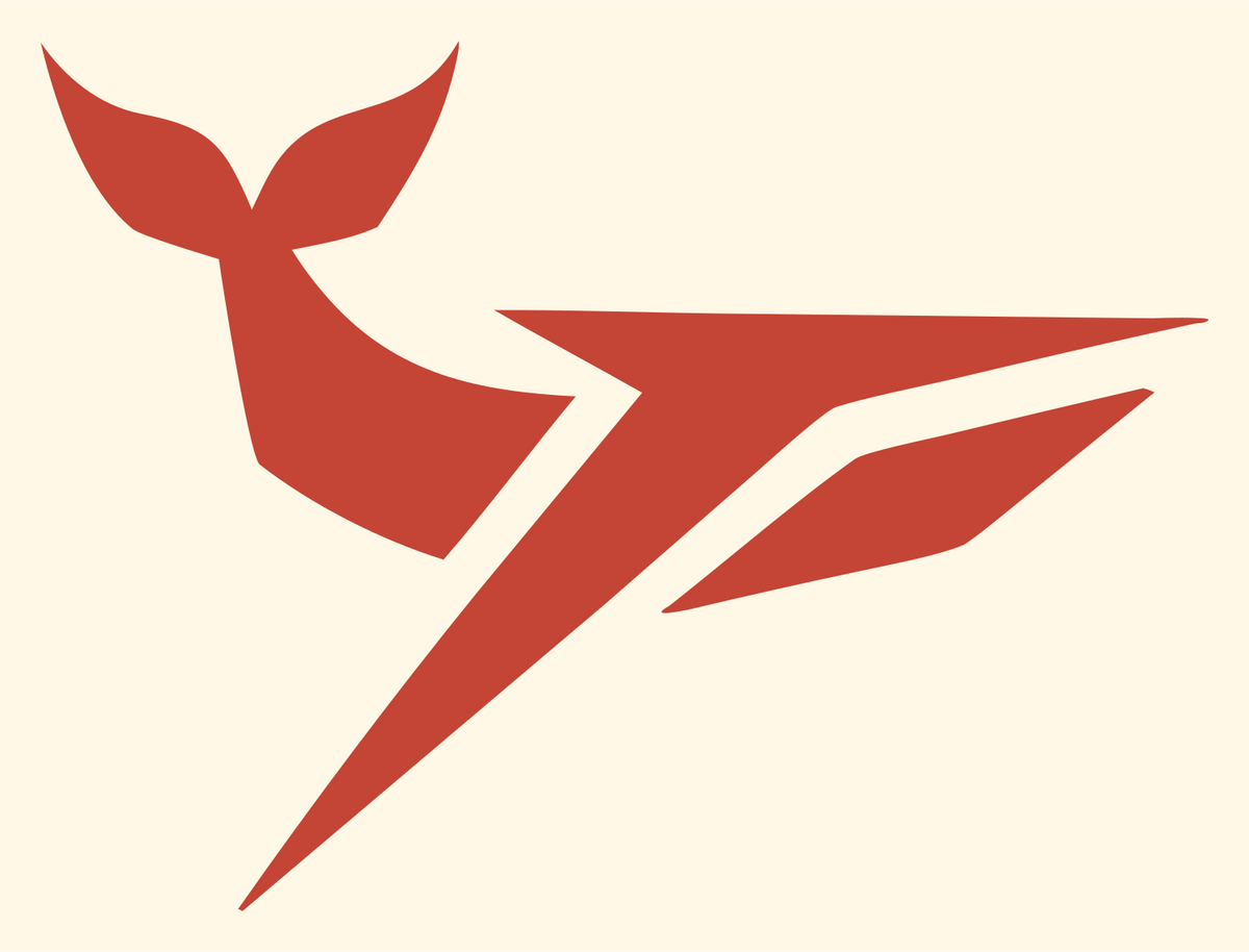 Sharp Faceted Whale Torpedo Flight Emblem #fff8e7/#c44536