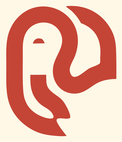 Curled Trunk Elephant Profile Badge #fff8e7/#c44536