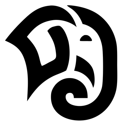 Tribal Spiral Elephant Head Profile Crest #ffffff/#000000
