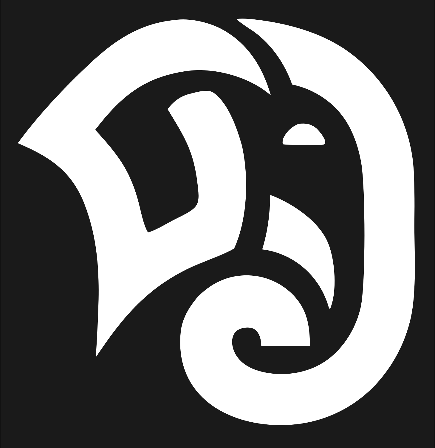 Tribal Spiral Elephant Head Profile Crest #1a1a1a/#ffffff