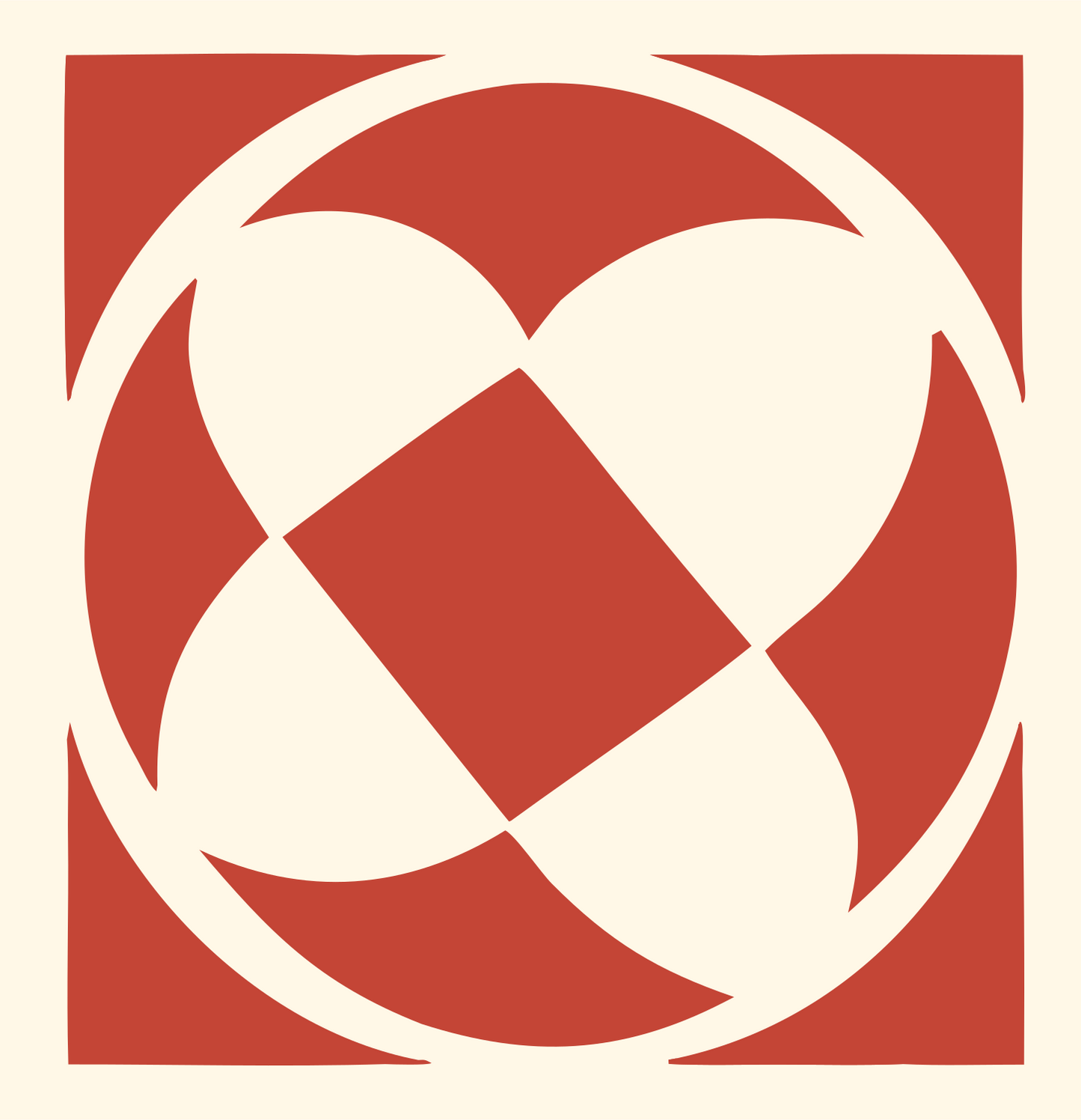Negative Space Rotating Pinwheel Soccer Ball Icon #fff8e7/#c44536