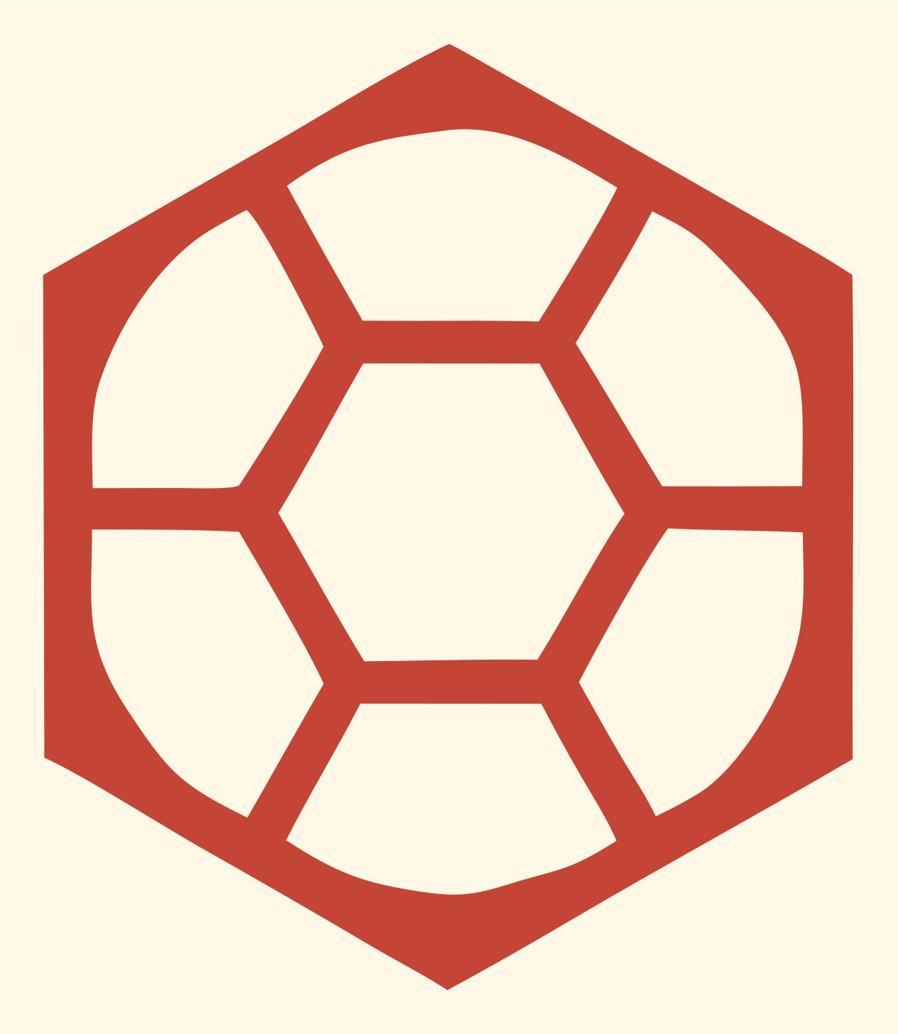 Hexagon Framed Negative Space Soccer Ball Crest #fff8e7/#c44536