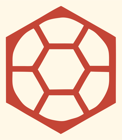 Hexagon Framed Negative Space Soccer Ball Crest #fff8e7/#c44536