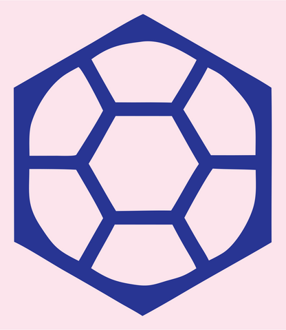 Hexagon Framed Negative Space Soccer Ball Crest #fce4ec/#283593