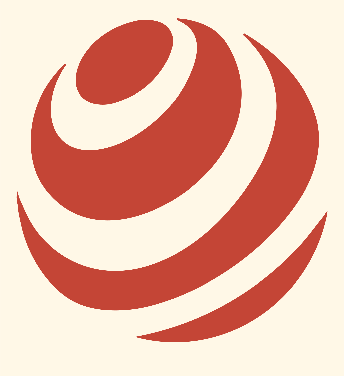 Negative Space Curved Stripe Globe Mark #fff8e7/#c44536