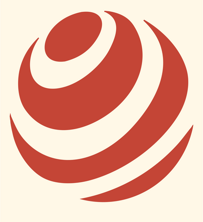 Negative Space Curved Stripe Globe Mark #fff8e7/#c44536