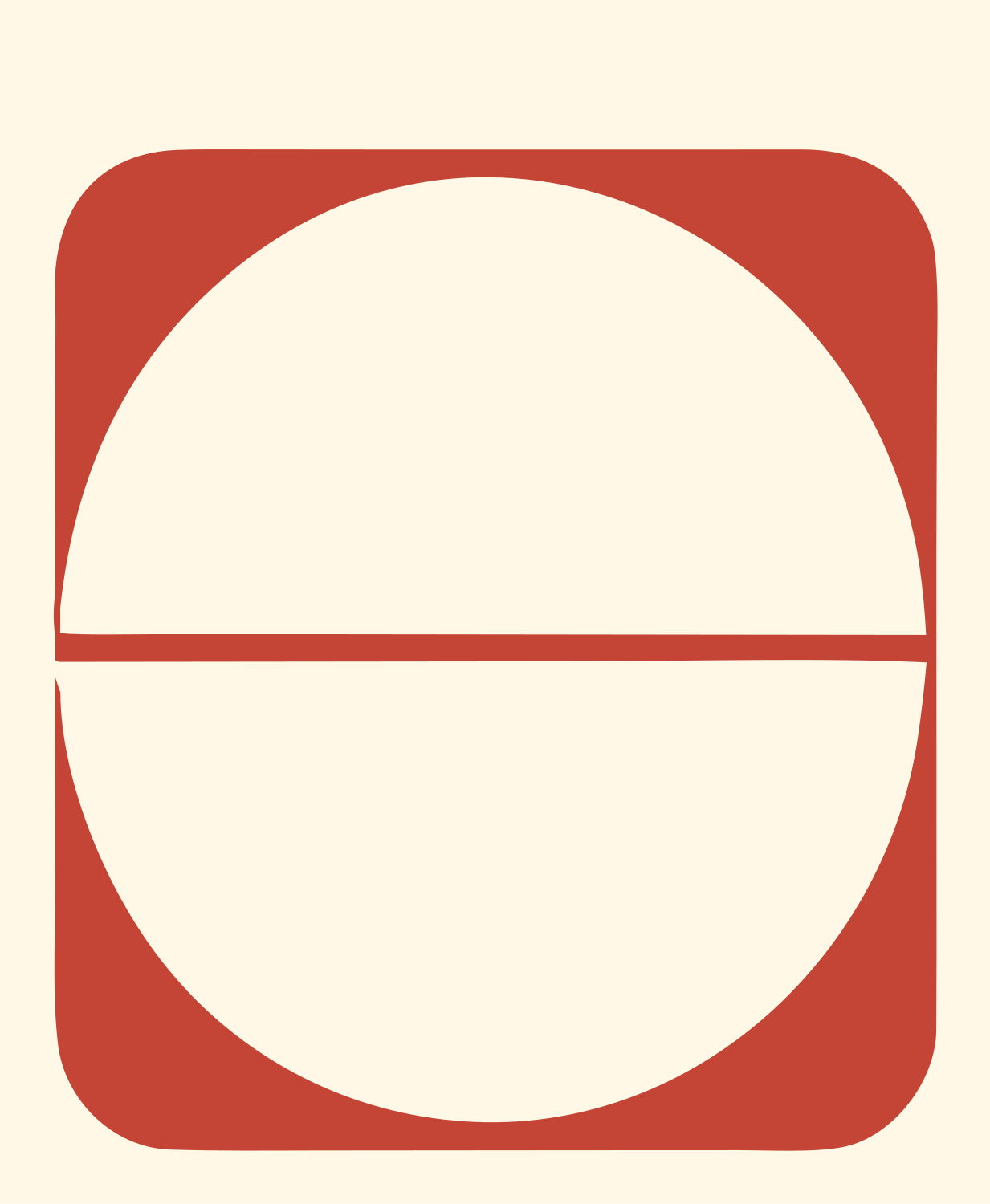 Brutalist Halved Circle Pill Basketball Badge #fff8e7/#c44536