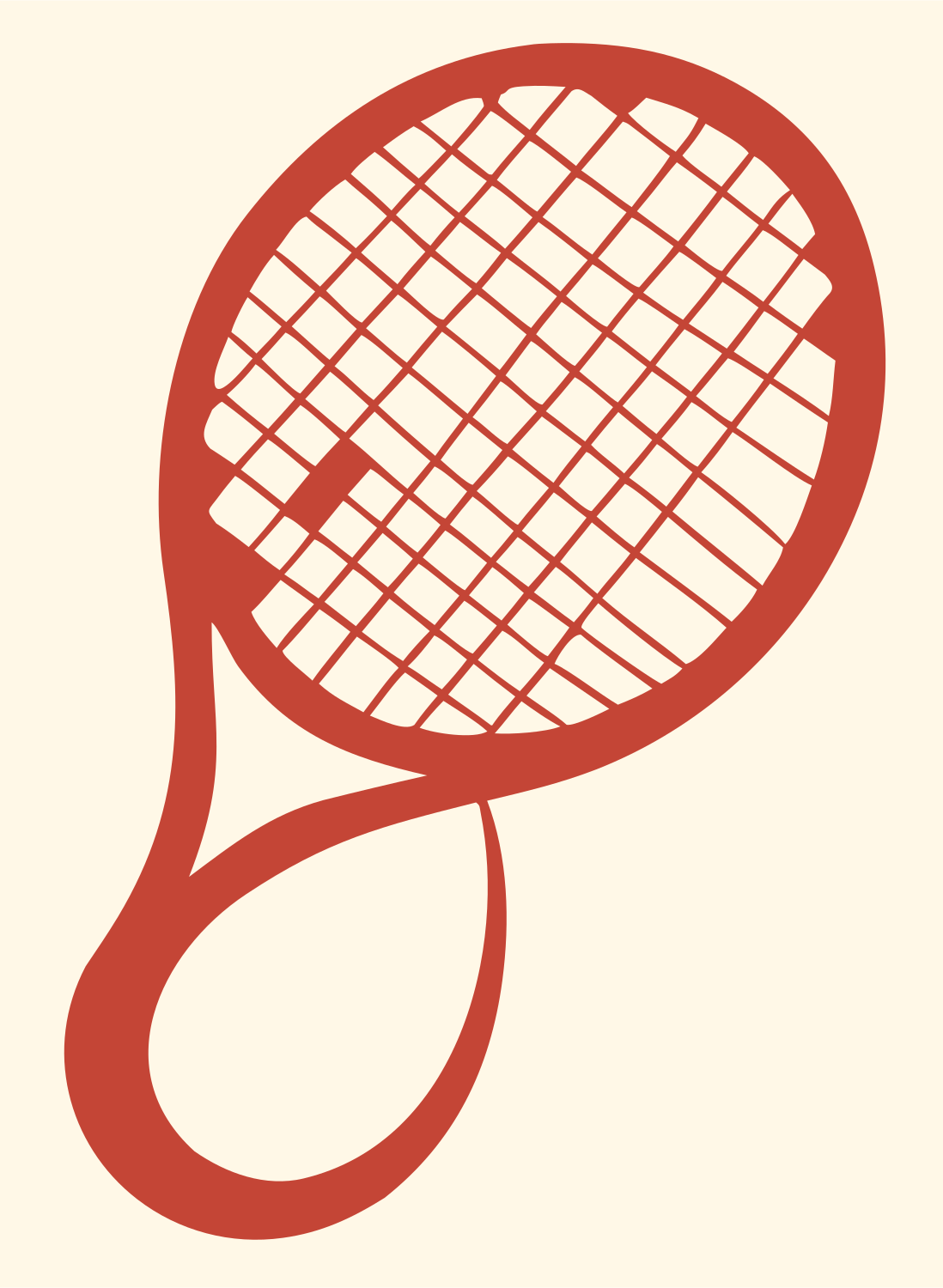 Hand-Drawn Looping Handle Tennis Racket Mark #fff8e7/#c44536