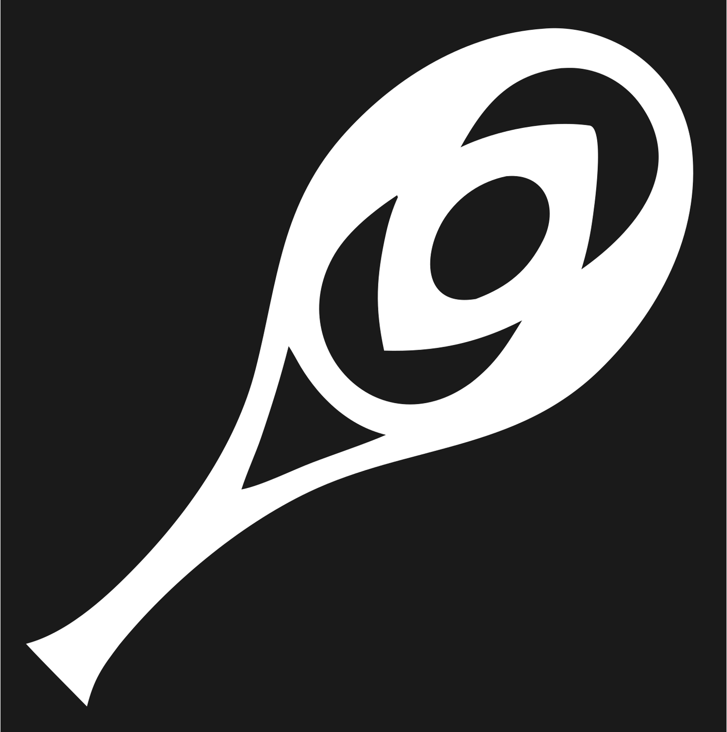 Hand-Drawn Spiral Eye Tennis Racket Icon #1a1a1a/#ffffff
