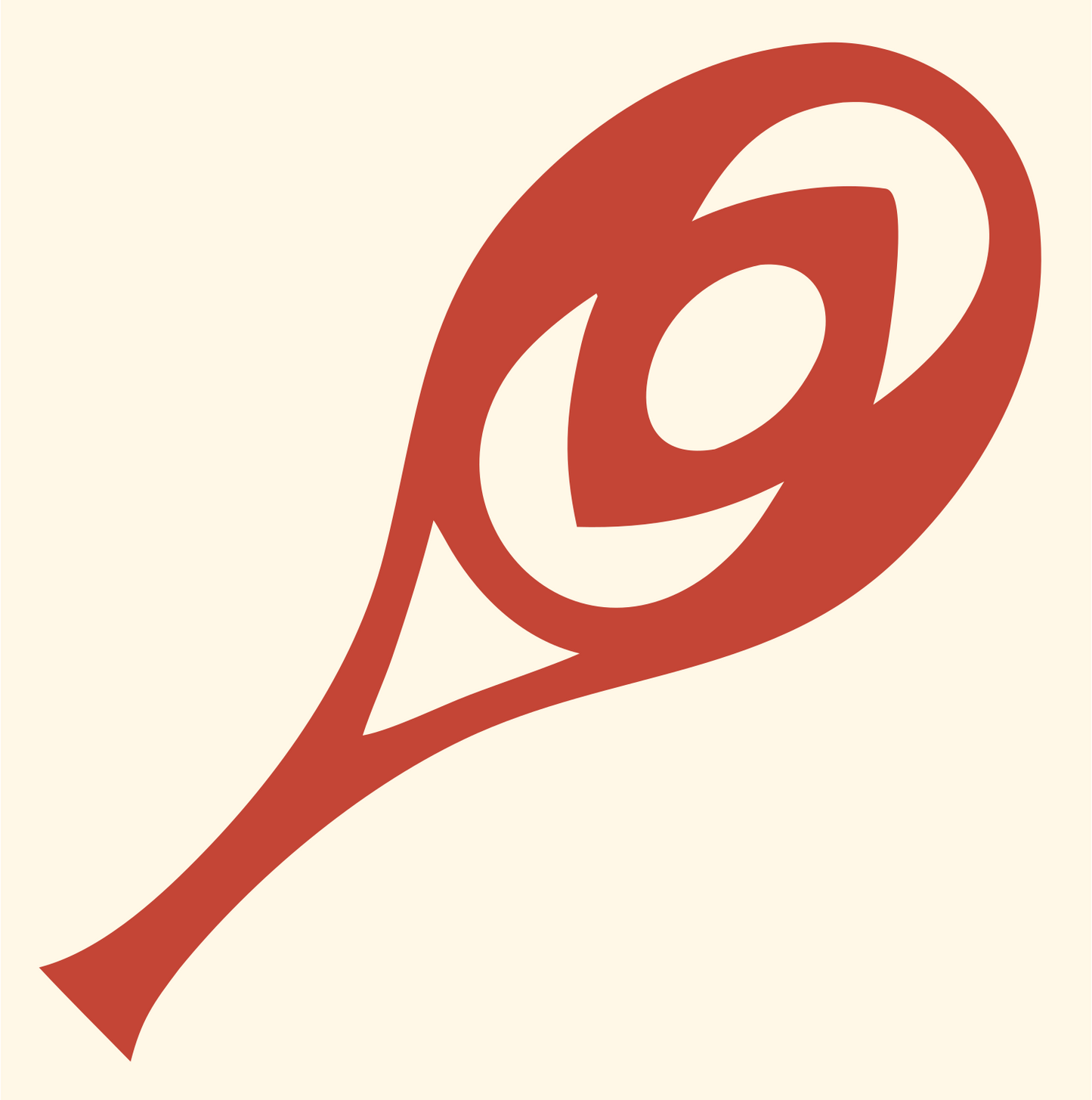 Hand-Drawn Spiral Eye Tennis Racket Icon #fff8e7/#c44536