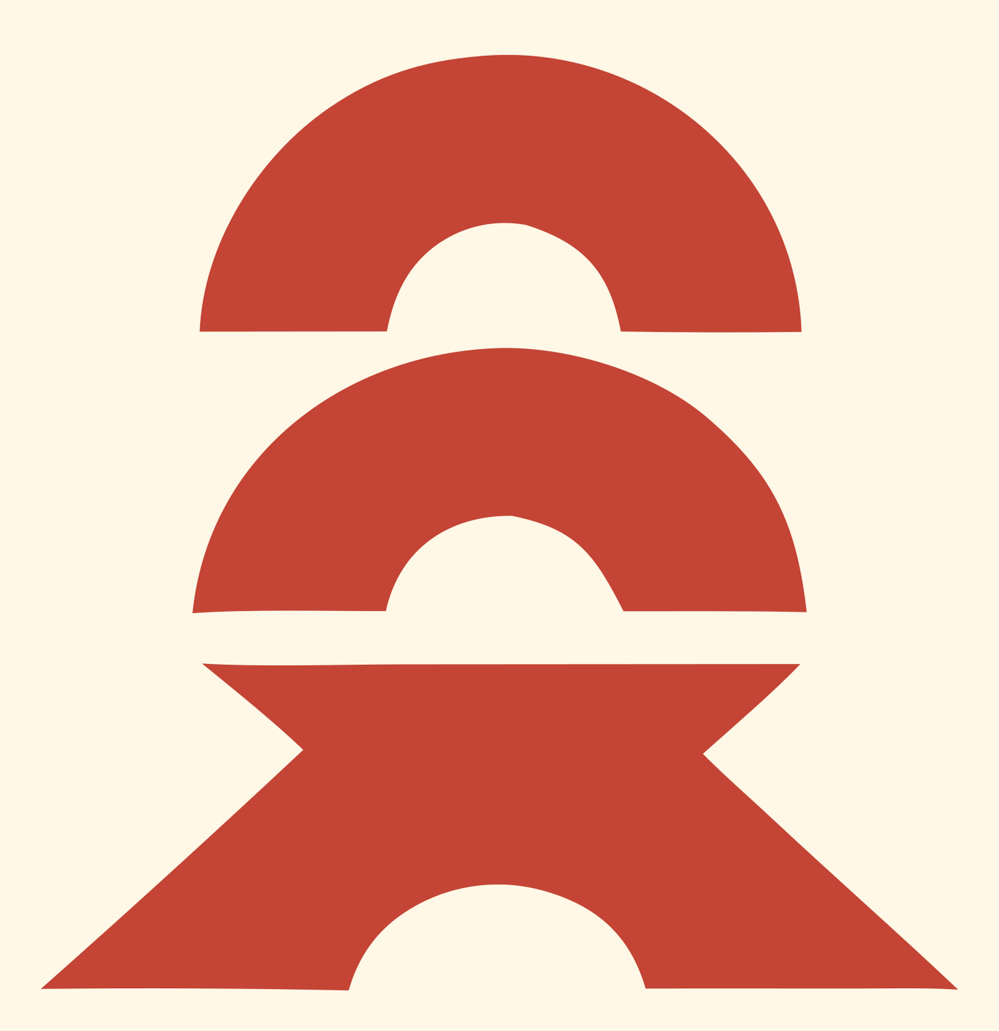 Layered Arch Abstract Skateboarder Figure Mark #fff8e7/#c44536