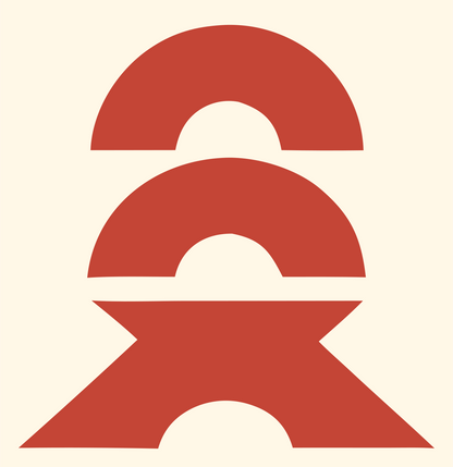 Layered Arch Abstract Skateboarder Figure Mark #fff8e7/#c44536
