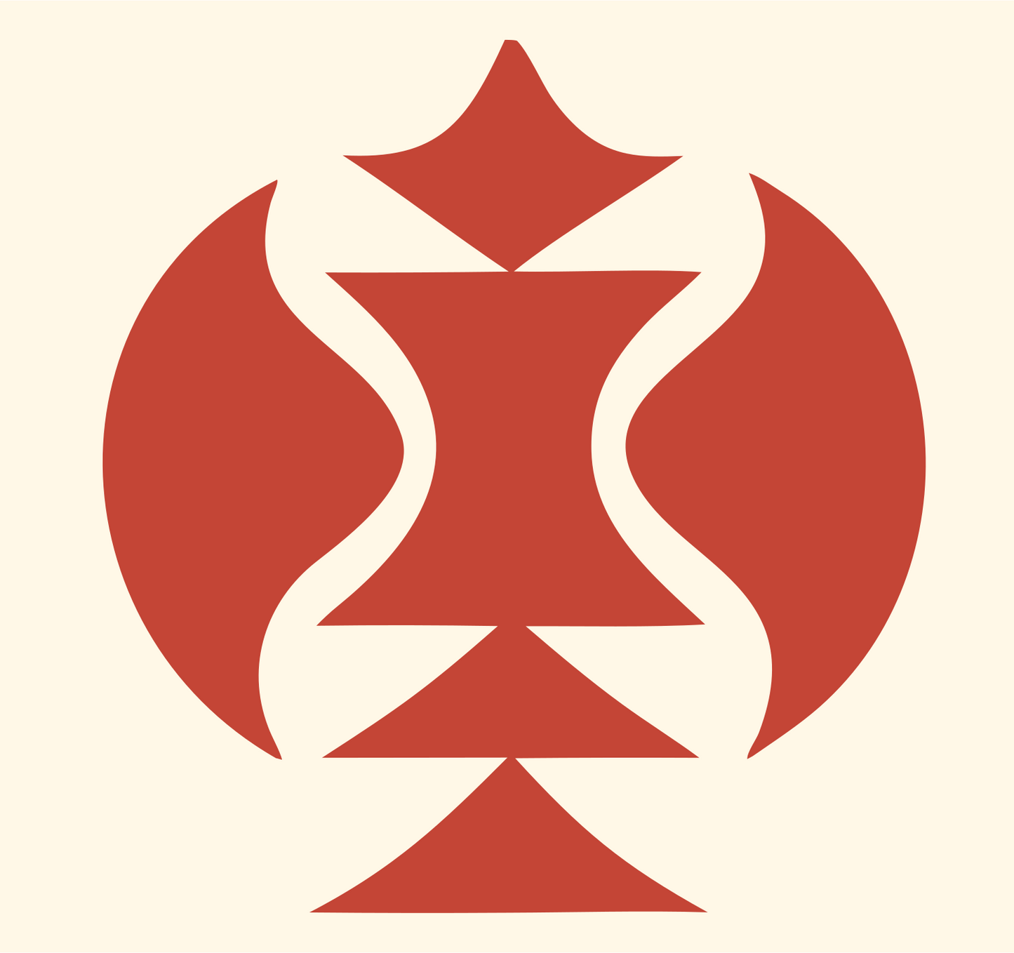 Layered Overlap Hourglass Totem Skateboard Crest #fff8e7/#c44536