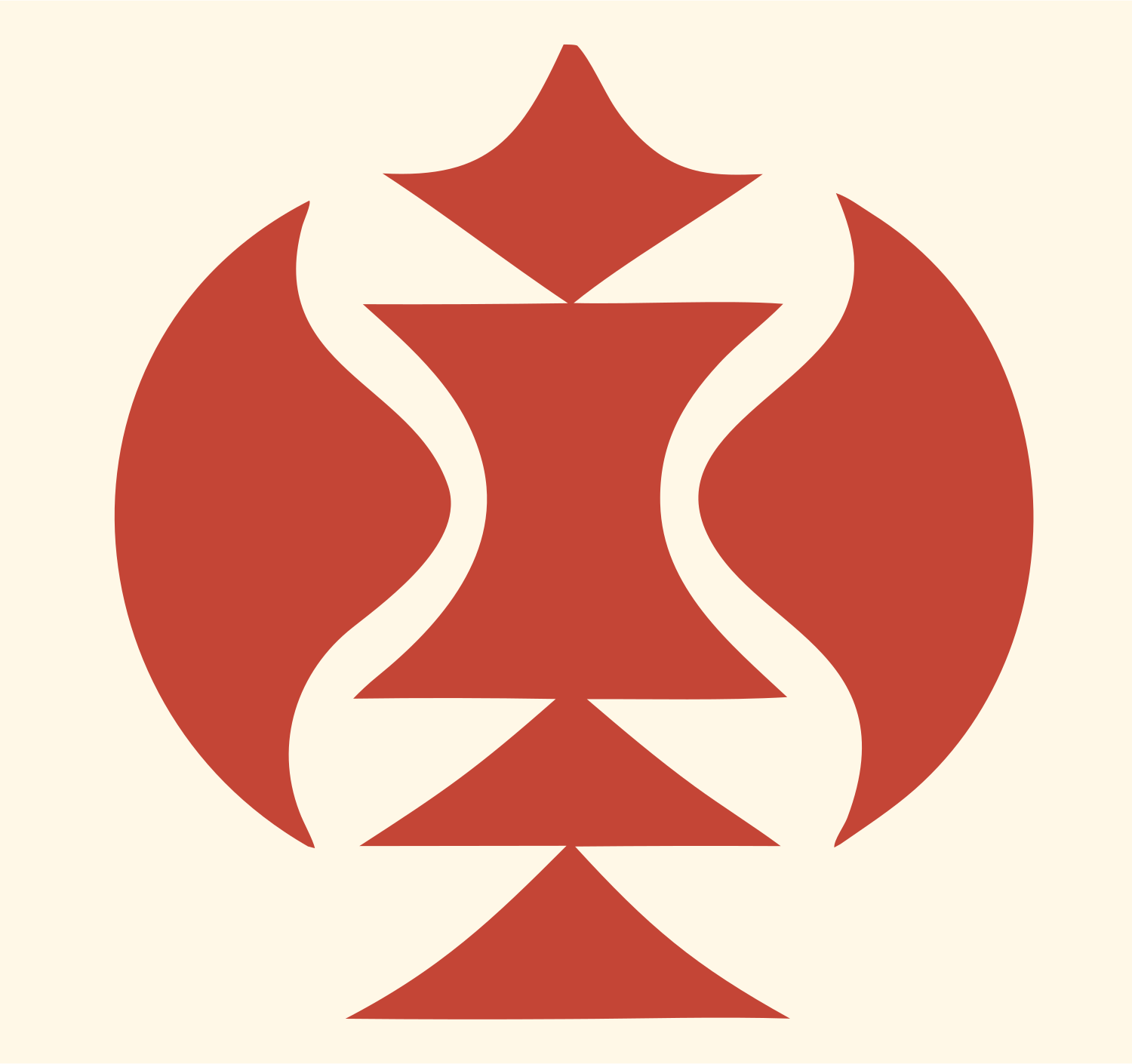 Layered Overlap Hourglass Totem Skateboard Crest #fff8e7/#c44536